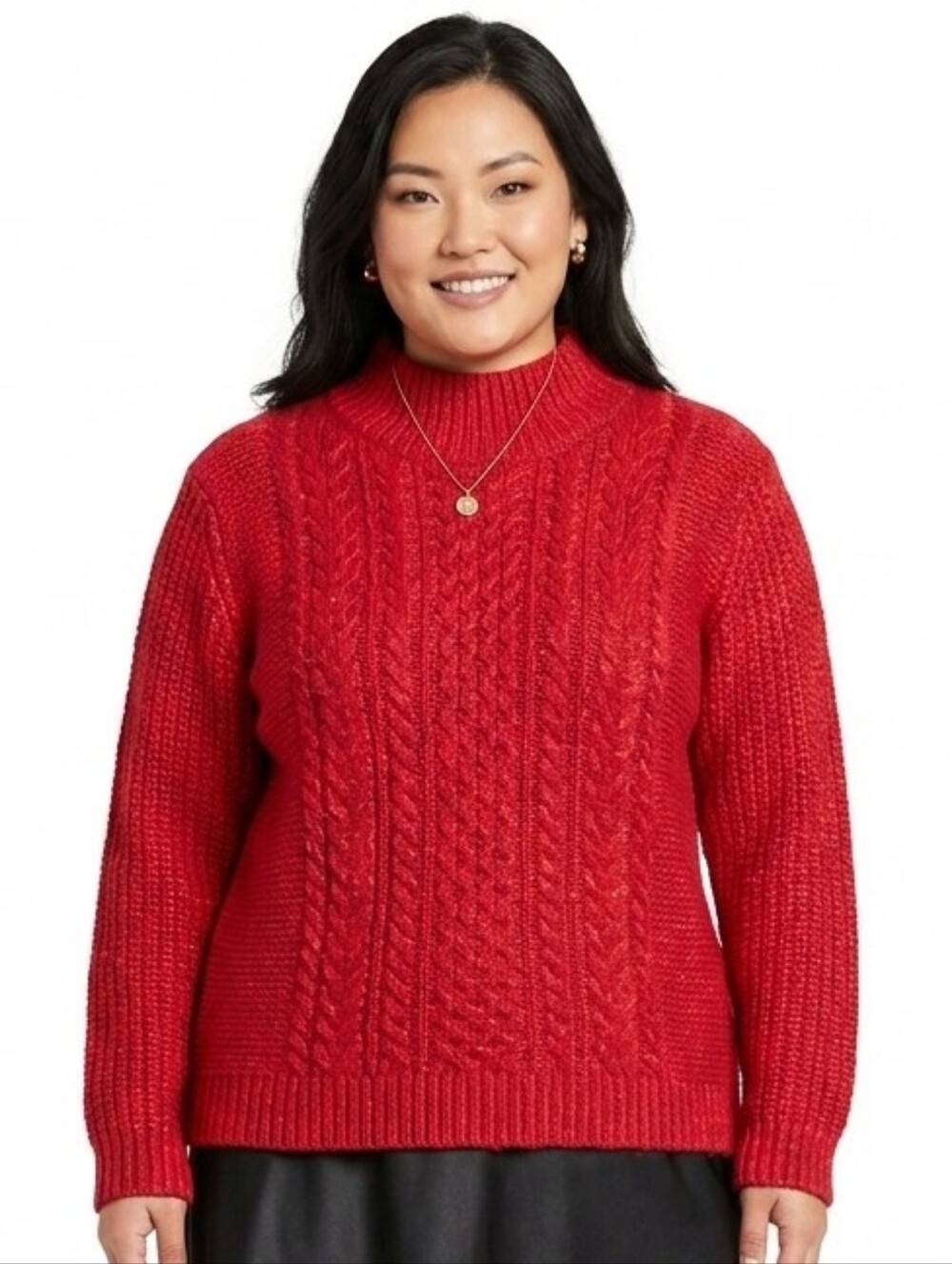 16/18 LOFT Red Cable Knit Turtleneck Sweater Plus Size
